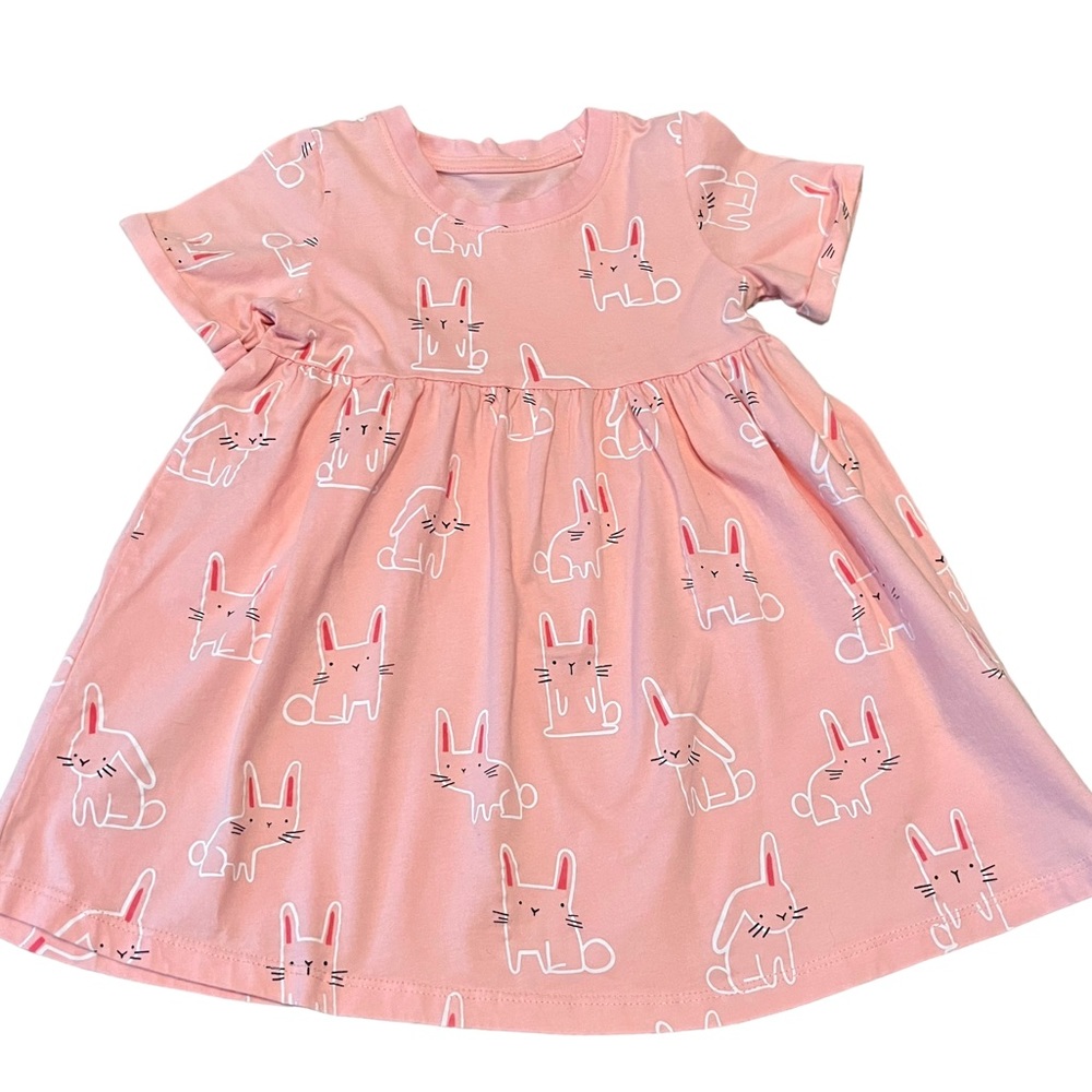 Bunny Print pink cotton t-shirt dress with cuffed sleeves size 2t